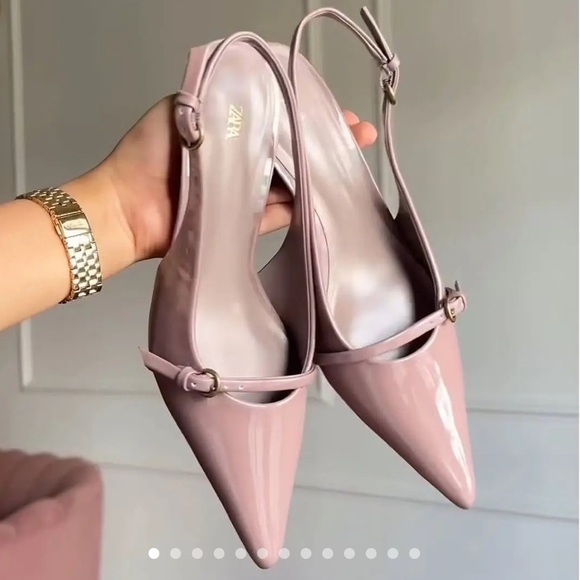 Zara Shoes - Zara Dusty Pink Patent Pointed Slingback Heels